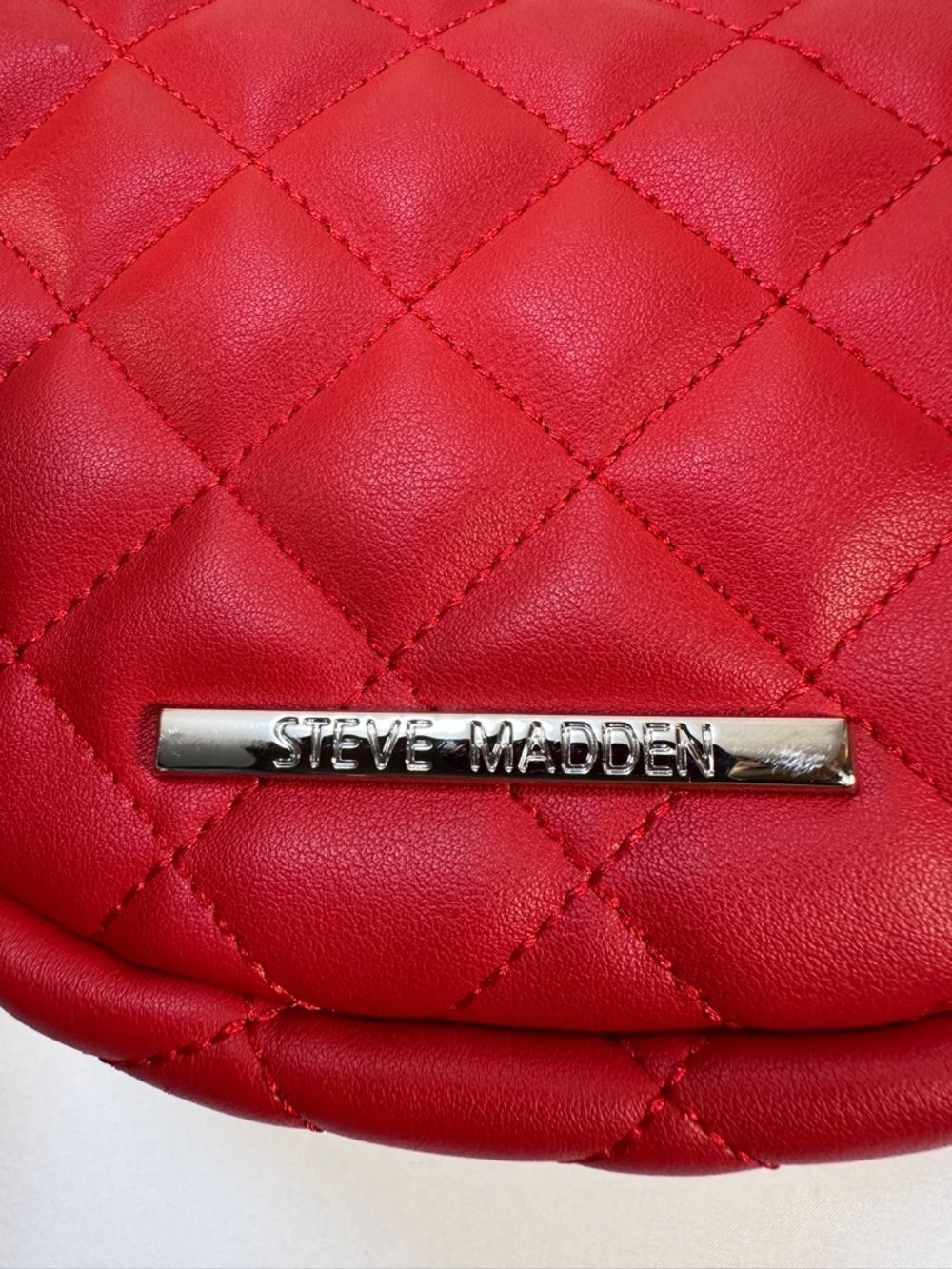 Steve Madden Quilted Belt Bag Red Faux Leather Crossbody Fanny Pack Festival - Picture 7 of 13